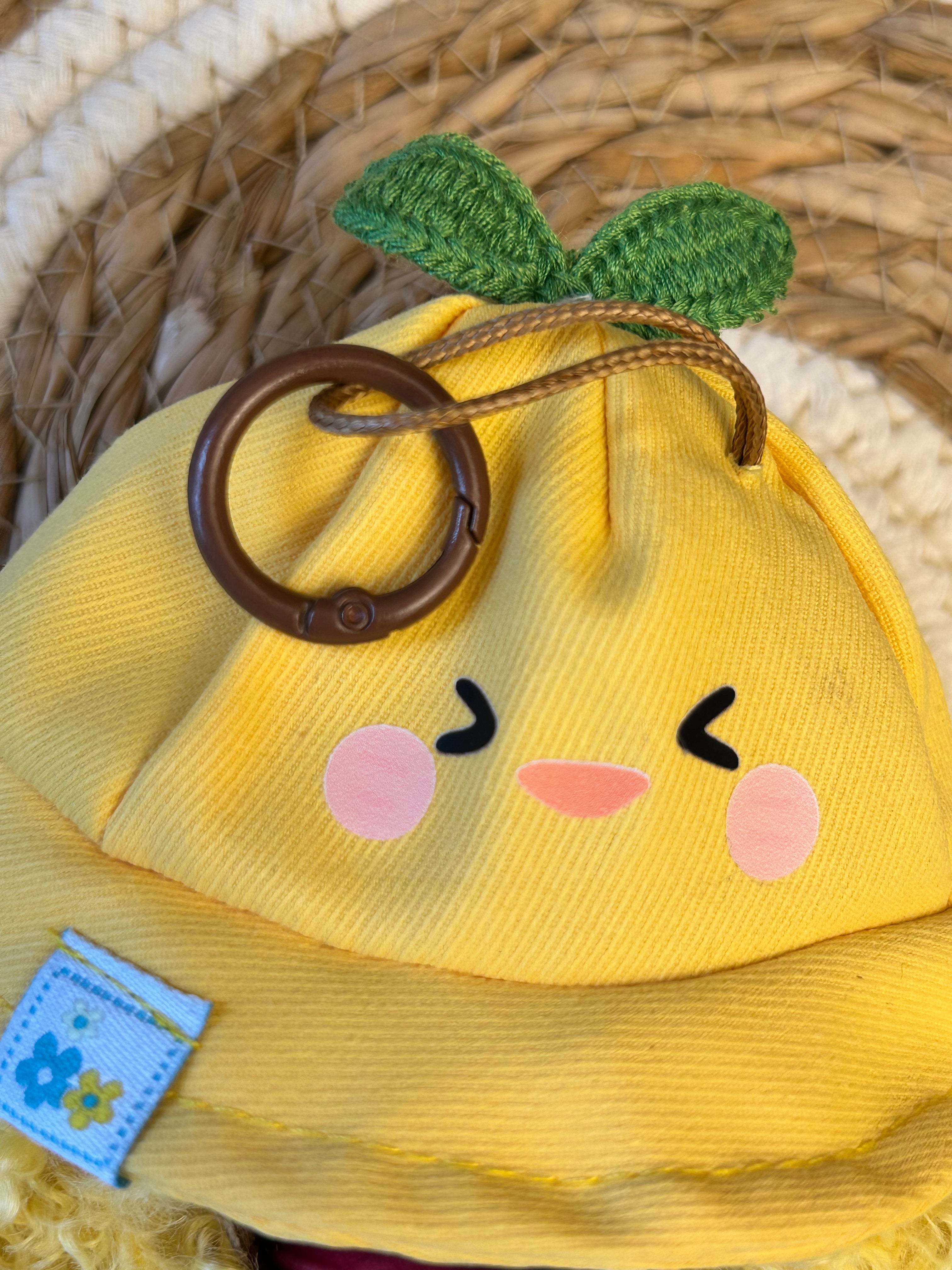 Handmade Natural Nut Shell Doll, Cute Yellow Vacation Style Doll, Boho Mini Charm for Home Decor & Bag Pendant & Gift