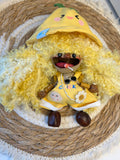 Handmade Natural Nut Shell Doll, Cute Yellow Vacation Style Doll, Boho Mini Charm for Home Decor & Bag Pendant & Gift